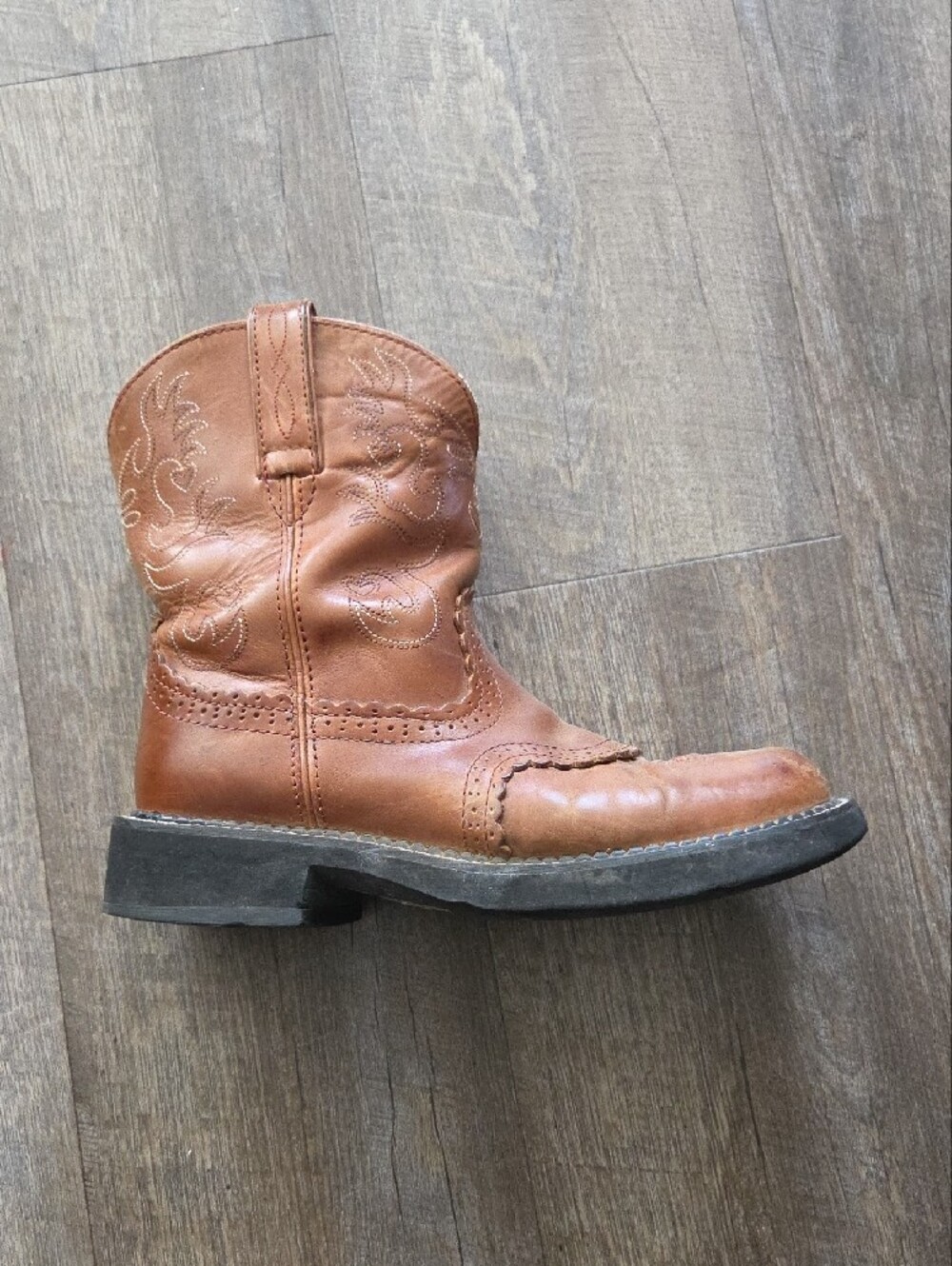 Ariat Tan and Light Blue Leather Western Boot Interior - Picture 2 of 13